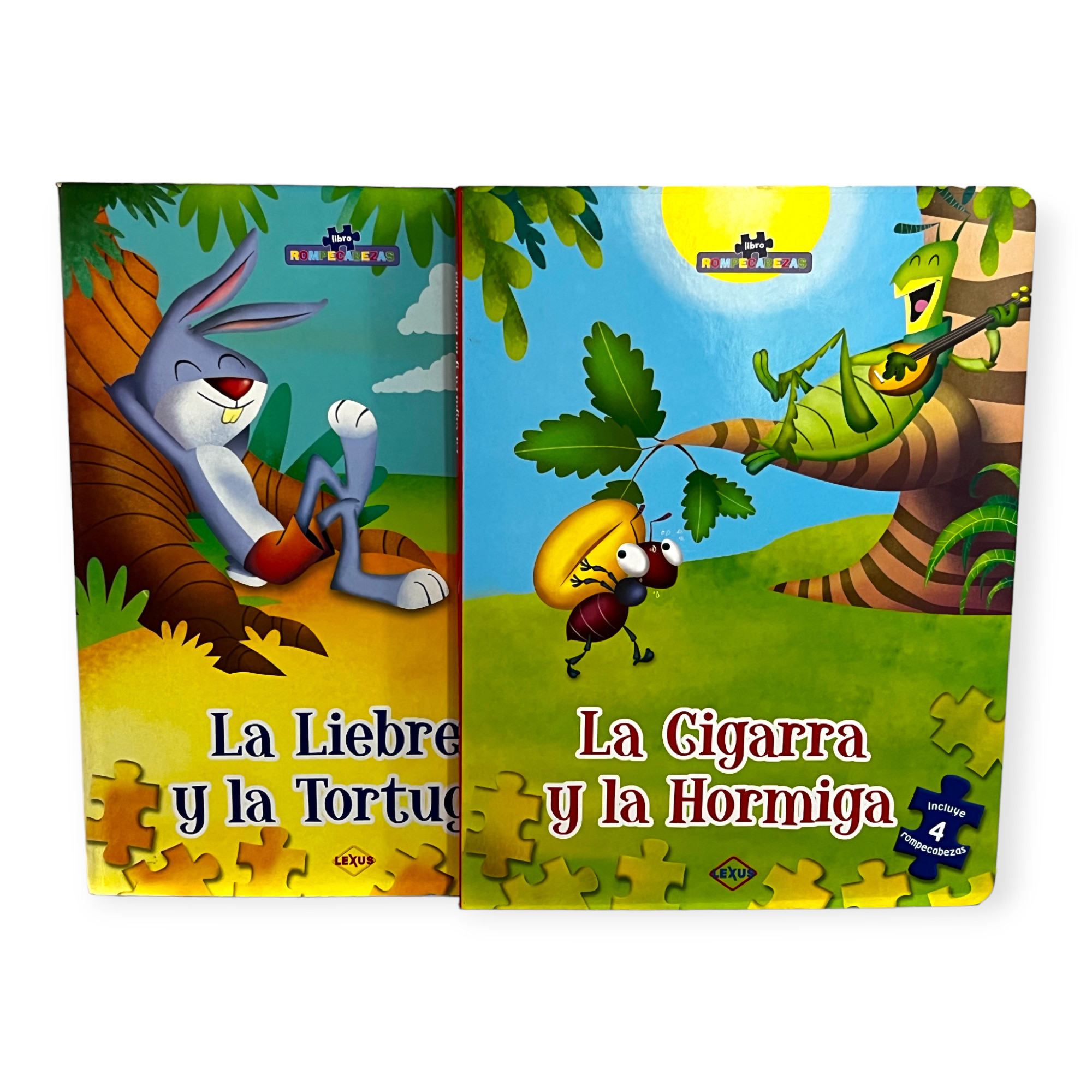 Portada de Libro Rompecabezas Fábulas: La Cigarra y la Hormiga, La Liebre y la Tortuga